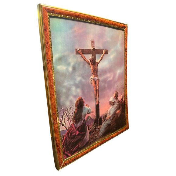Vtg Toppan Crucifixion 3D Holographic Lenticular Lentograph Framed Wall Art - Picture 2 of 8